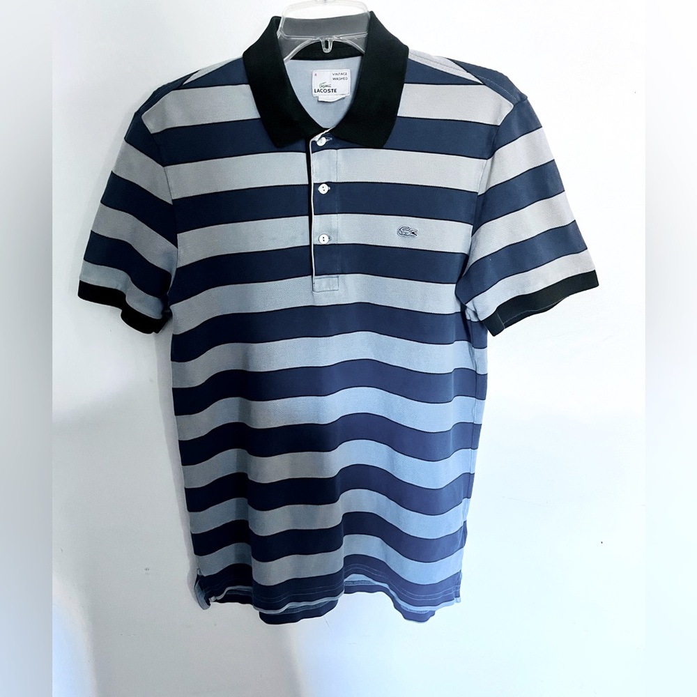 Vintage Men’s XS Lacoste Blue and Gray Polo Shirt.